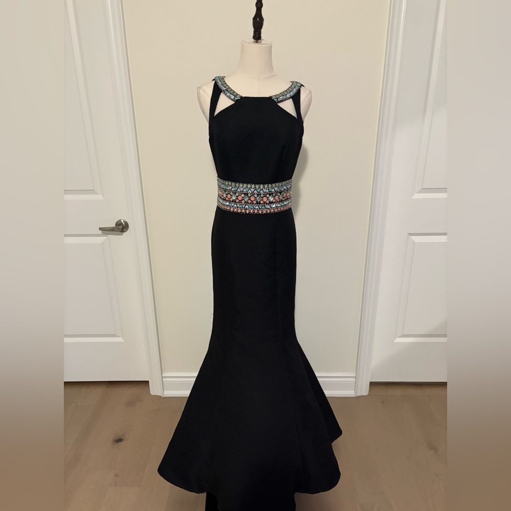 Elegant Black Gown with Embroidered Details